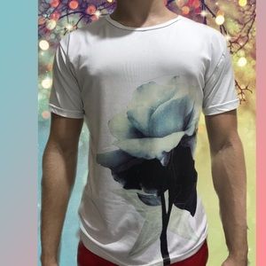 White flowered shirt